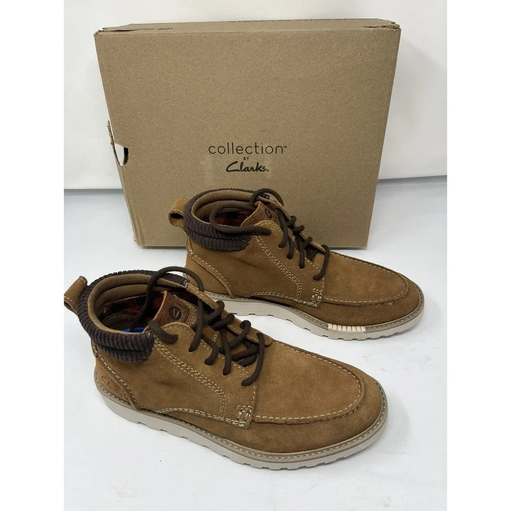 Clarks Men's Barnes Mid Boot Cola Suede Fabric Suede Size 8.5 8 1/2 New w/‎ BOX